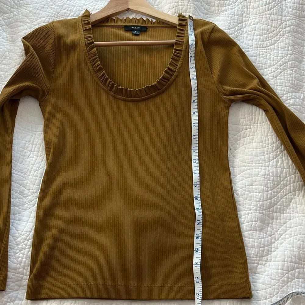 J Crew Ribbed Ruffle Neck Long Sleeve Shirt Bronzed Surplus Brown Women's Small - Picture 8 of 10